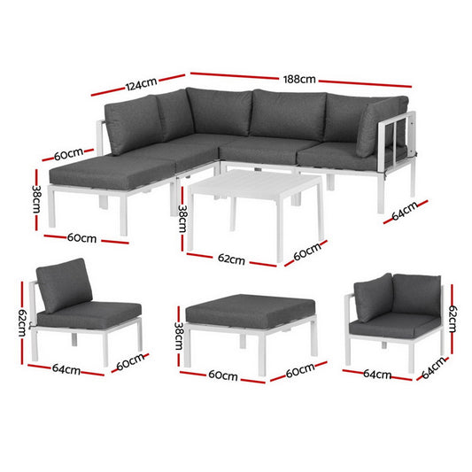 6PCS Outdoor Sofa Set Aluminium Table and Chairs Lounge Patio Furniture