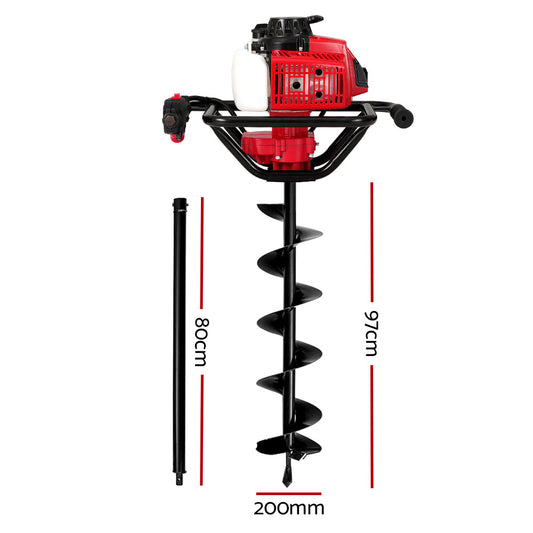 Giantz 92CC Post Hole Digger 200mm Petrol Drill Extension Auger