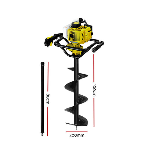 Giantz 92CC Post Hole Digger 300mm Petrol Drill Auger Extension