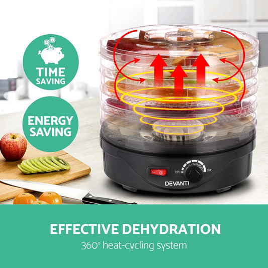 Devanti 5 Trays Food Dehydrator - Fruit Beef Jerky Biltong Dryer