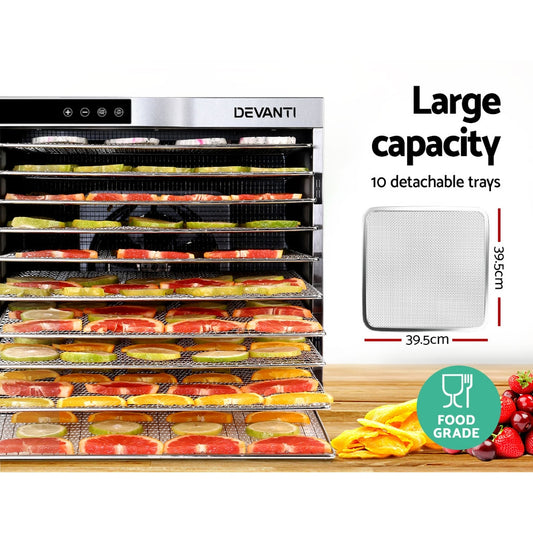 Devanti 10 Tray Food Dehydrator - Stainless Steel