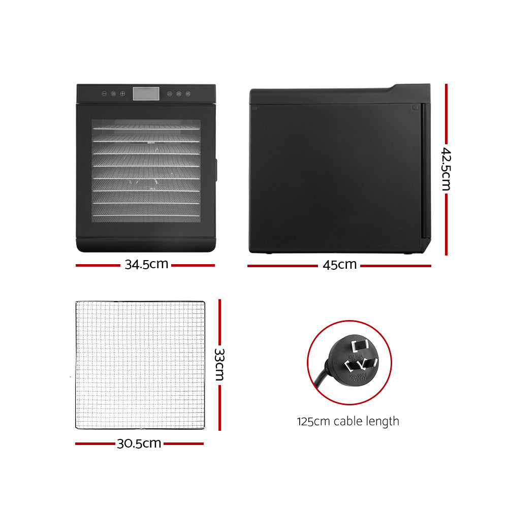 Devanti 10-Tray Food Dehydrator - Large Capacity Black Stainless Steel