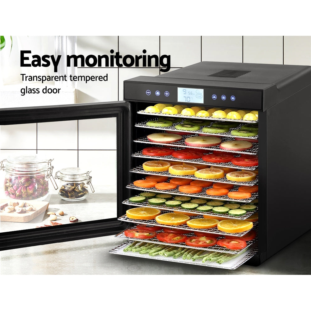 Devanti 10-Tray Food Dehydrator - Large Capacity Black Stainless Steel