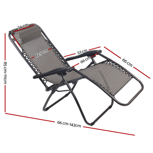 2PC Zero Gravity Chair Folding Outdoor Recliner Adjustable Sun Lounge Camping Grey