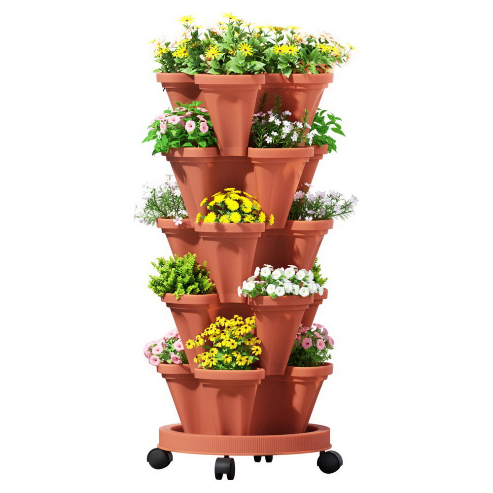 5-Tier Vertical Garden Bed Stackable Planters - Red