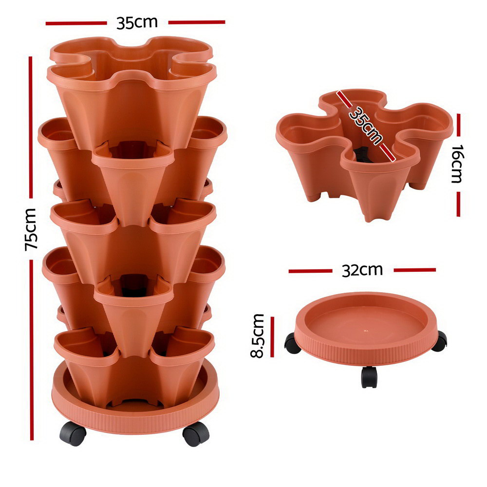 5-Tier Vertical Garden Bed Stackable Planters - Red