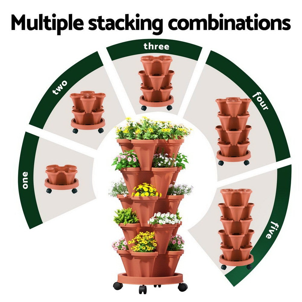 5-Tier Vertical Garden Bed Stackable Planters - Red