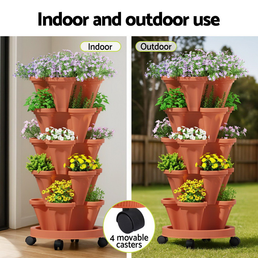 5-Tier Vertical Garden Bed Stackable Planters - Red