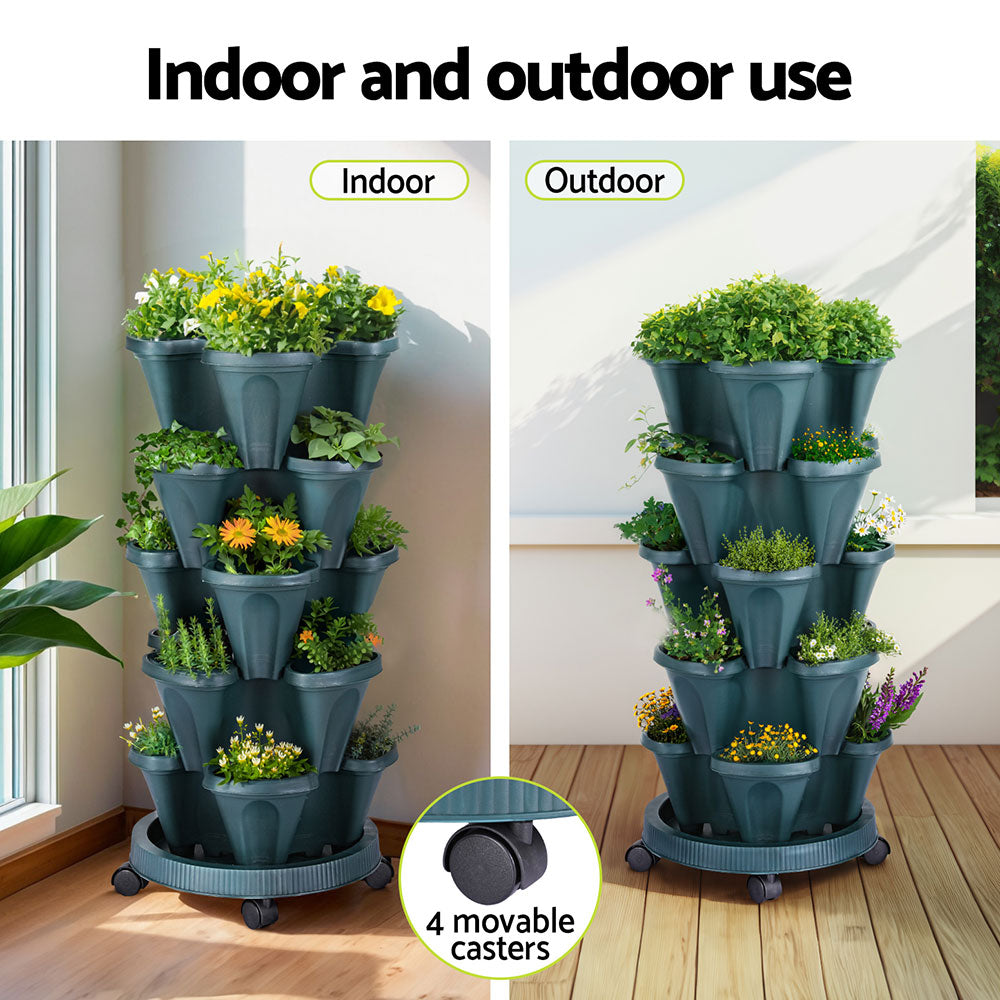 5-Tier Vertical Garden Bed Stackable Planters - Green