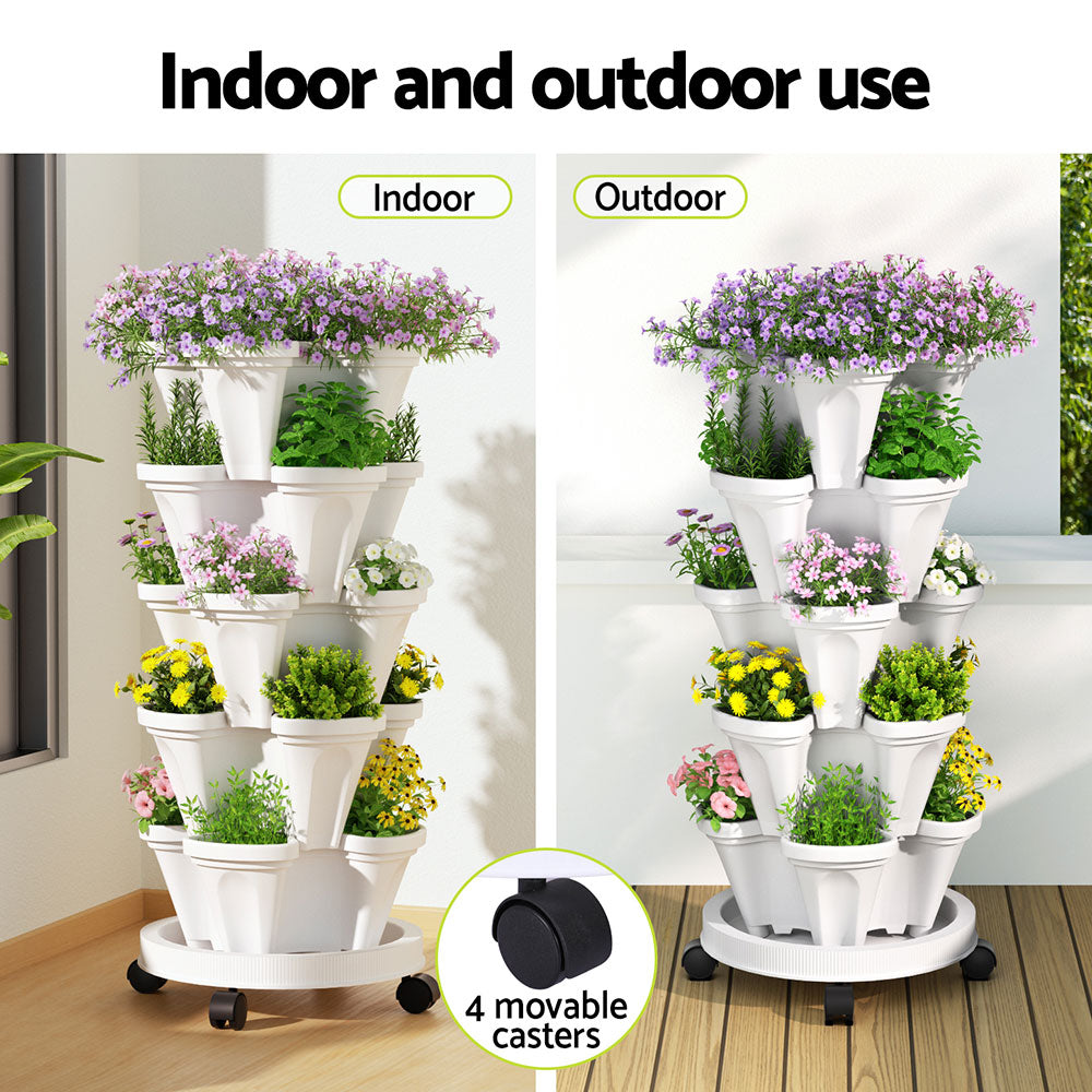 5-Tier Vertical Garden Bed Stackable Planters - White