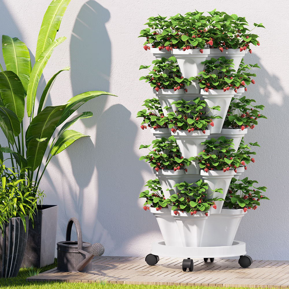5-Tier Vertical Garden Bed Stackable Planters - White