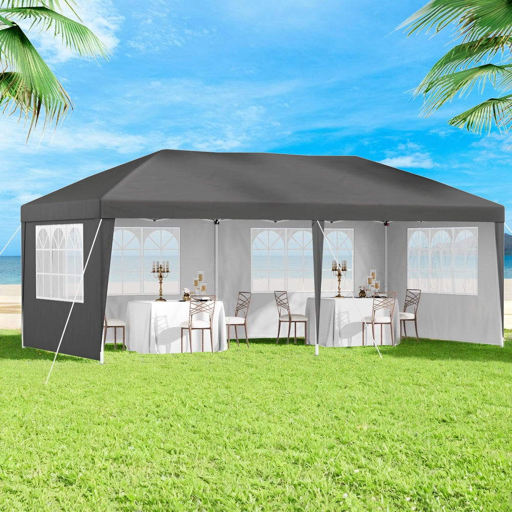 Gazebo 3x6m Pop Up Marquee Wedding Party Outdoor Camping Canopy Grey