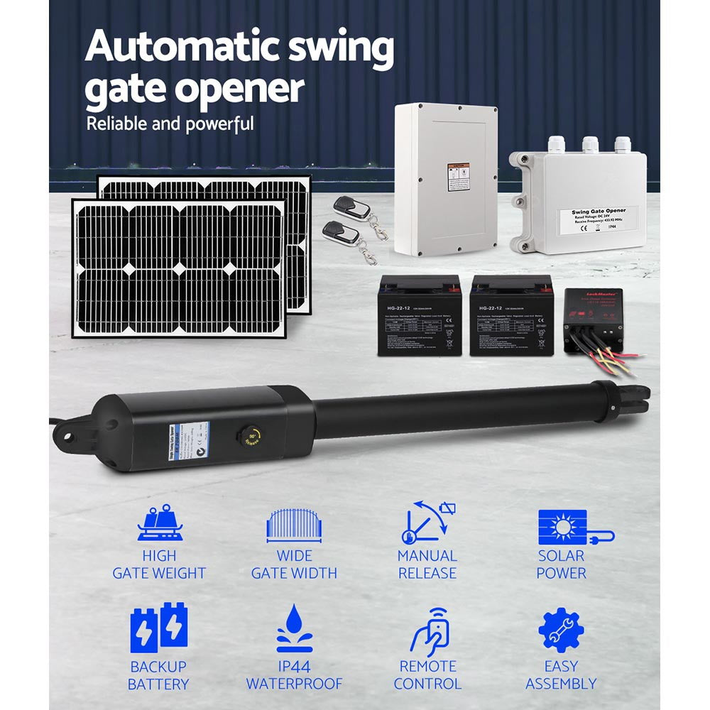 Lockmaster Single Swing Gate Opener 600KG 40W Solar Panel