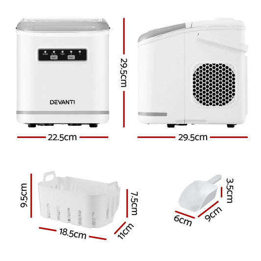 Devanti Ice Maker Machine Portable 12kg Countertop w/Self Cleaning 1.3L White