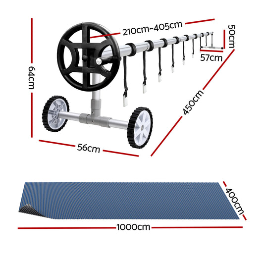 Aqua Buddy Pool Cover 600 Micron 10x4m w/ Roller 4m Swimming Pools Black Solar Blanket