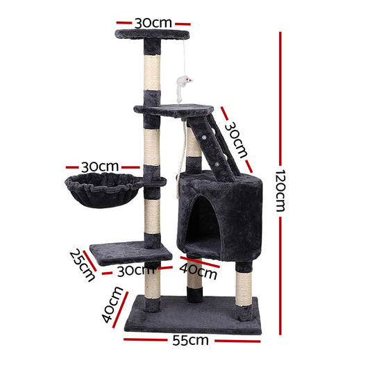 Cat Tree 120cm Tower Scratching Post Scratcher Wood Condo House Bed Toys