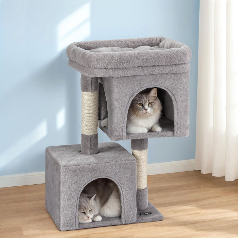 Cat Tree 67cm Tower Scratching Post Trees Scratcher Condo House Light Grey