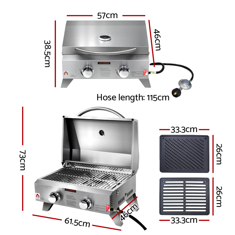 Grillz 2-Burner Gas BBQ Grill – Dual Plate