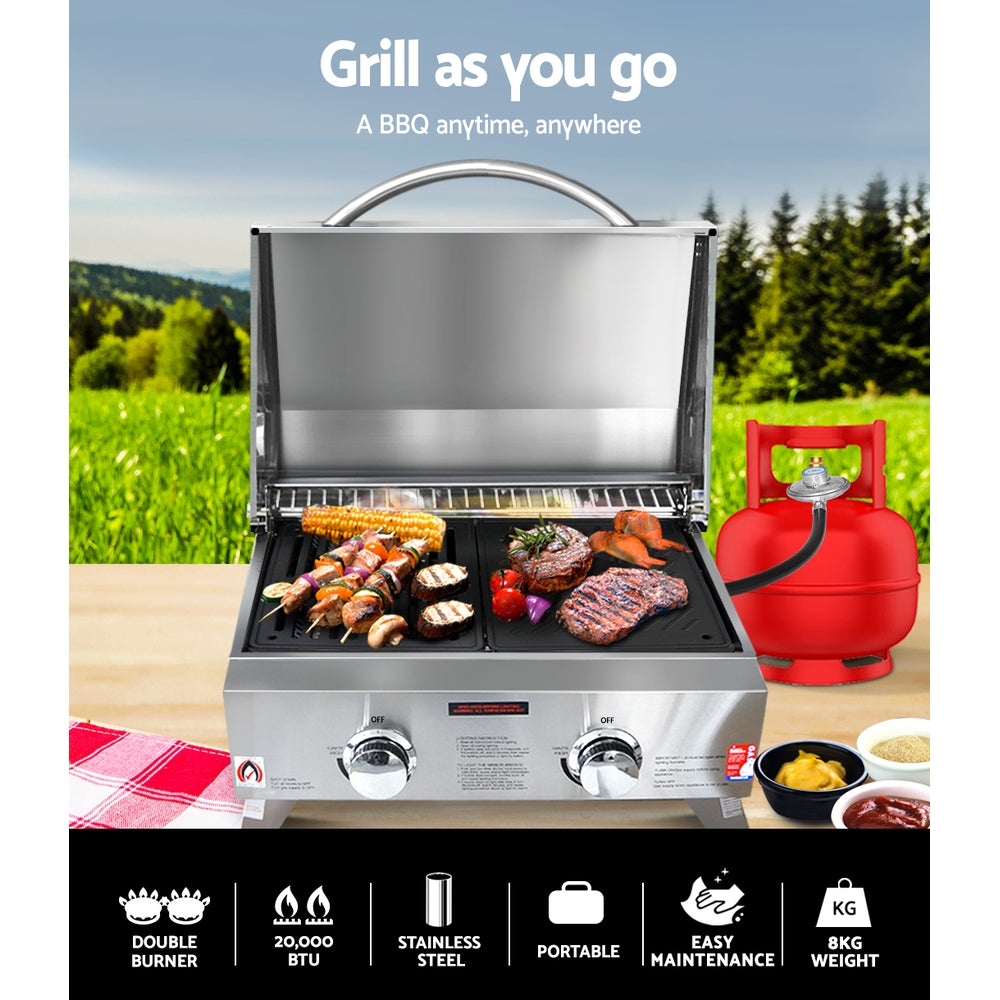 Grillz 2-Burner Gas BBQ Grill – Dual Plate