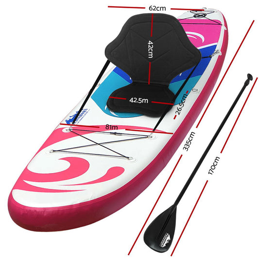 Stand Up Paddle Board 11ft Inflatable SUP Surfboard Paddleboard Kayak Surf Pink