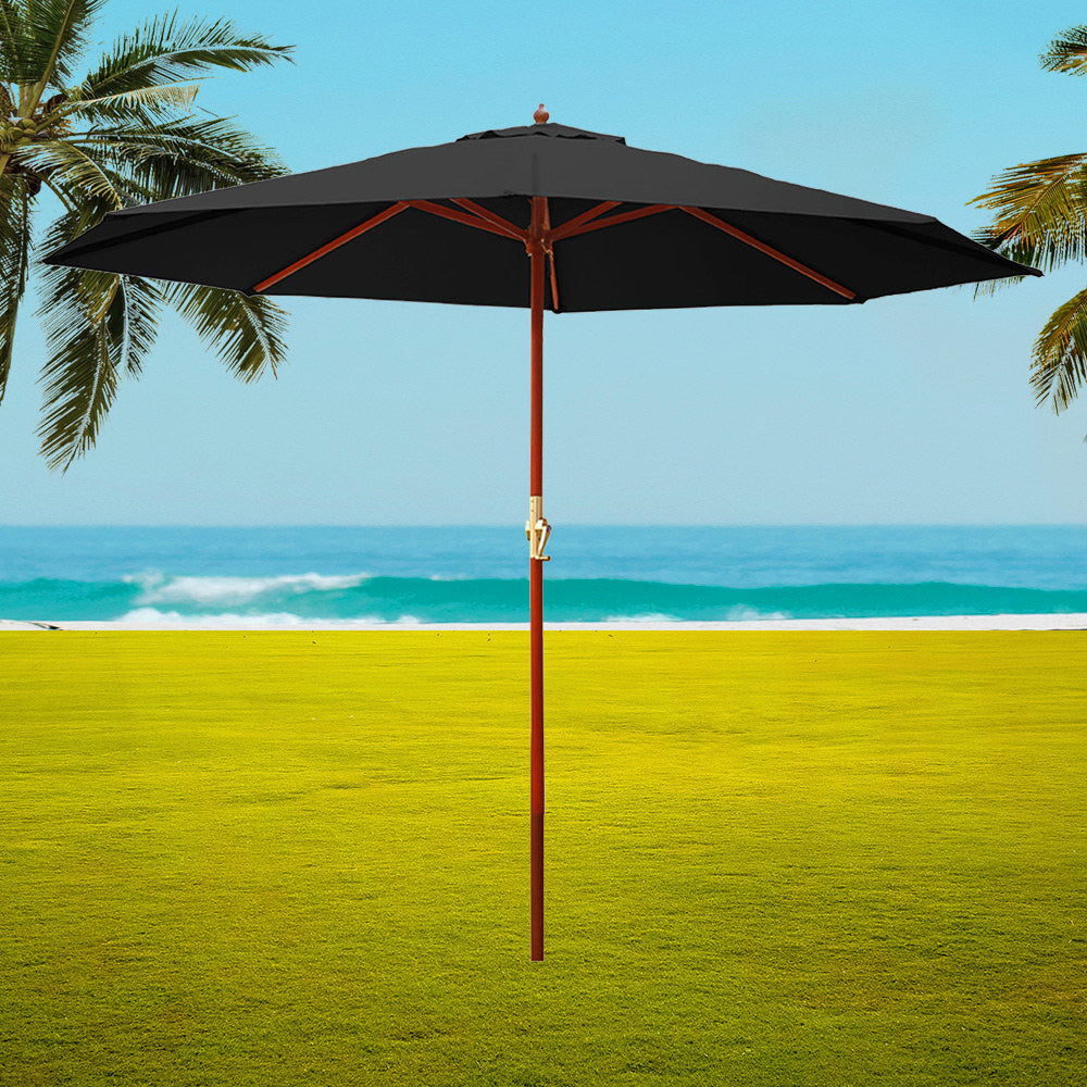 3m Outdoor Umbrella Pole Umbrellas Beach Garden Sun Stand Patio Black