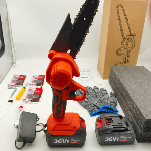 6" Mini Orange Cordless Electric Chainsaw 2x Battery-Powered Wood Cutter