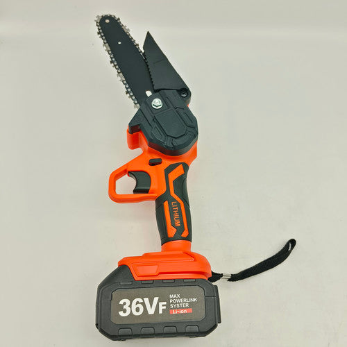 6" Mini Orange Cordless Electric Chainsaw 2x Battery-Powered Wood Cutter
