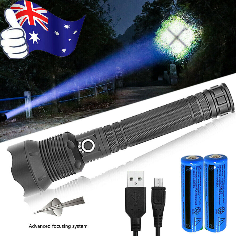 99000LM Ultra Bright LED Tactical Flashlight 3-Modes Zoom Torch USB Charging