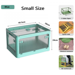 28L BLUE Storage Container Stackable 5 Sides Open Top Lid Transparent Foldable