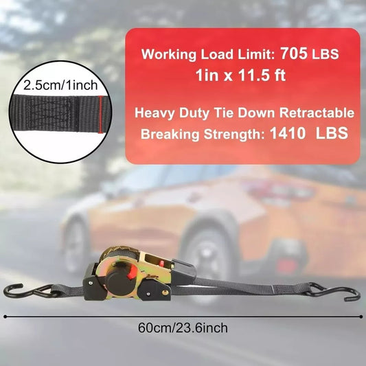 Quick Release Automatic Heavy Duty Retractable Ratchet Tie Down Strap black 25mm*3m