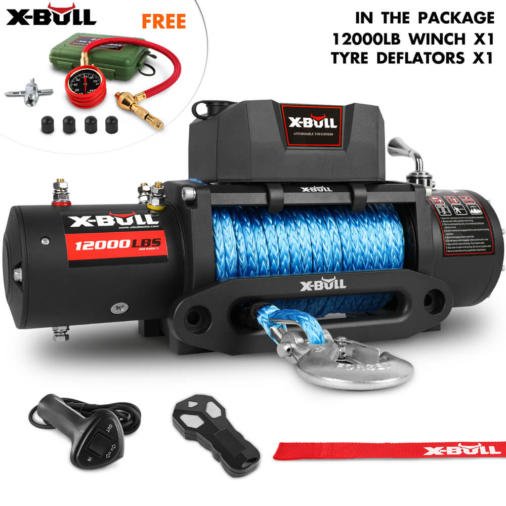 X-BULL 12V Electric Winch 12000LBS synthetic rope 4wd Jeep with tyre Deflator