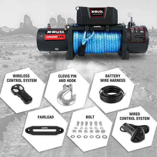 X-BULL 12V Electric Winch 12000LBS synthetic rope 4wd Jeep with tyre Deflator