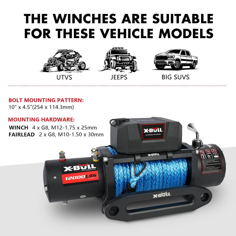 X-BULL 12V Electric Winch 12000LBS synthetic rope 4wd Jeep with tyre Deflator