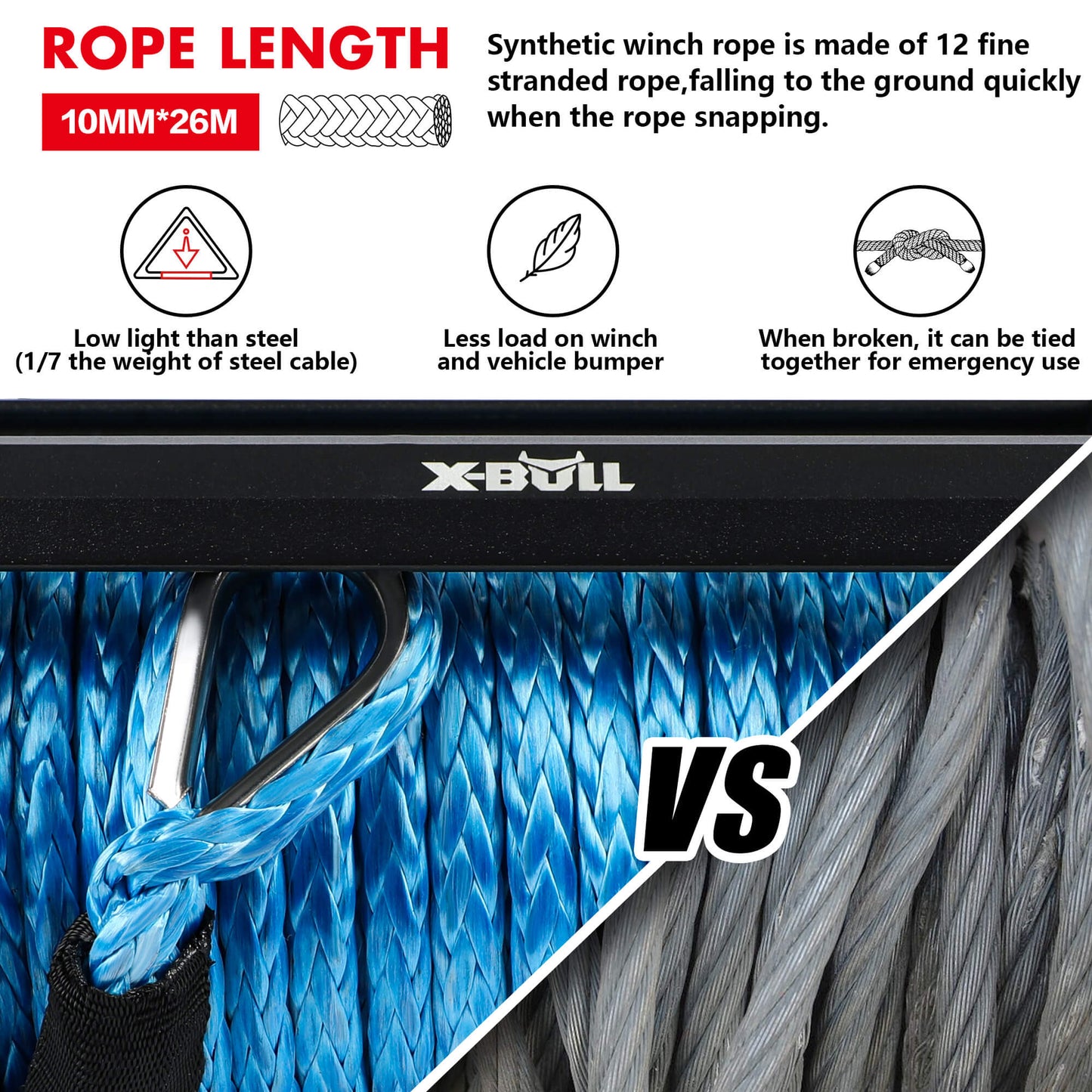 X-BULL 12V Electric Winch 12000LBS synthetic rope 4wd Jeep with tyre Deflator