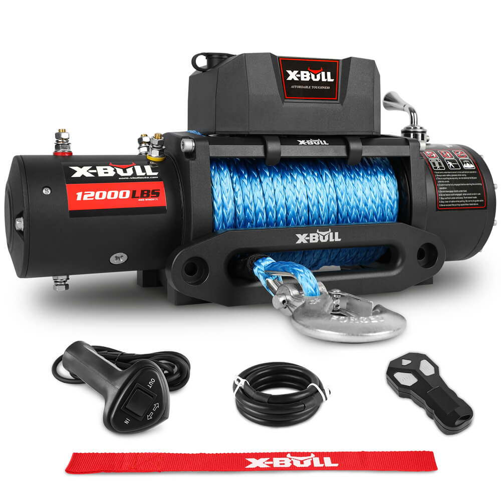 X-BULL 12V Electric Winch 12000LBS synthetic rope 4wd Jeep with tyre Deflator