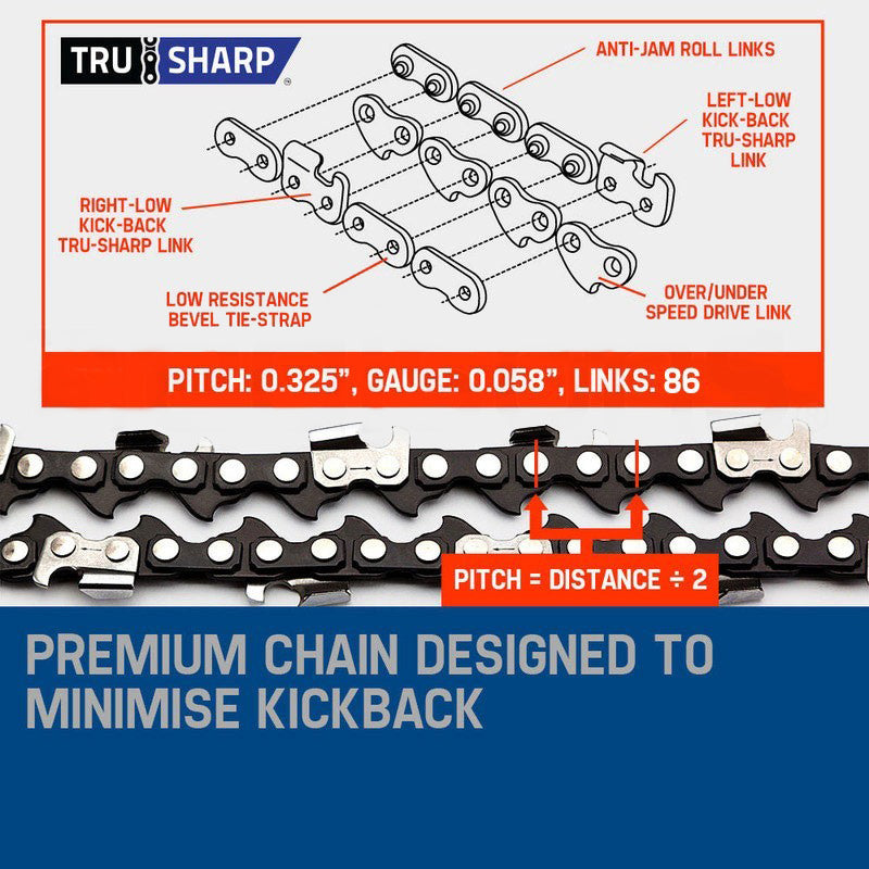 MTM Petrol Commercial Chainsaw 22 Bar E-Start Tree Pruning Chain