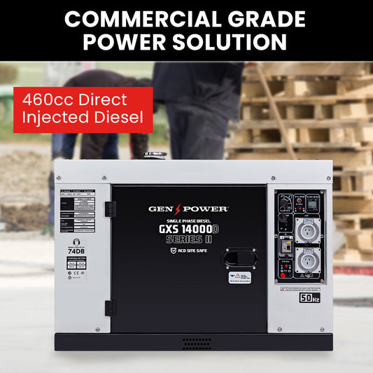 GENPOWER 8.4kW Peak 6kW Rated Commercial Diesel Generator, RCD Safety