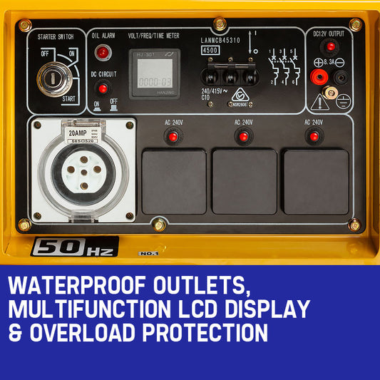 GENPOWER 7kW Peak 5kW Rated Commercial Diesel Generator, Electric Key