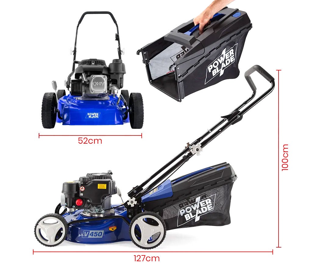 POWERBLADE Lawn Mower 139CC 17 - Petrol Powered Push Lawnmower