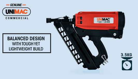 UNIMAC LxG3000 MkII 50-90mm 34-Deg Gas Framing Nail Gun, Commercial