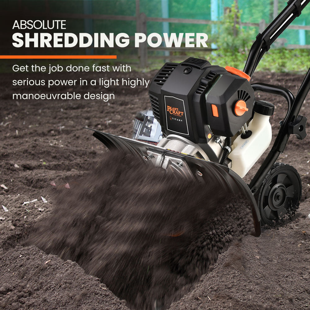 PLANTCRAFT 46CC Garden Cultivator Tiller Handheld 15" Inch Petrol 4-Stroke