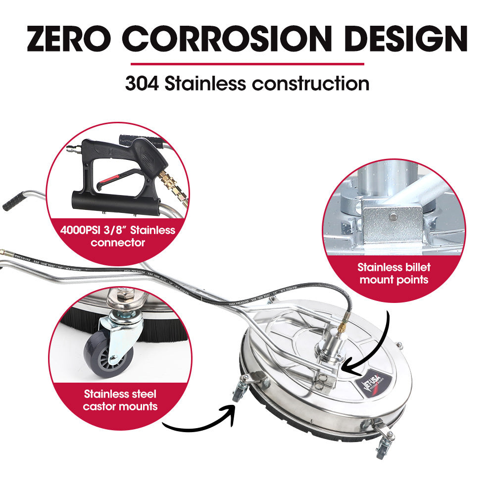 Jet-USA 24" Stainless Steel Pressure Washer Surface Cleaner, 3/8" Fitting,