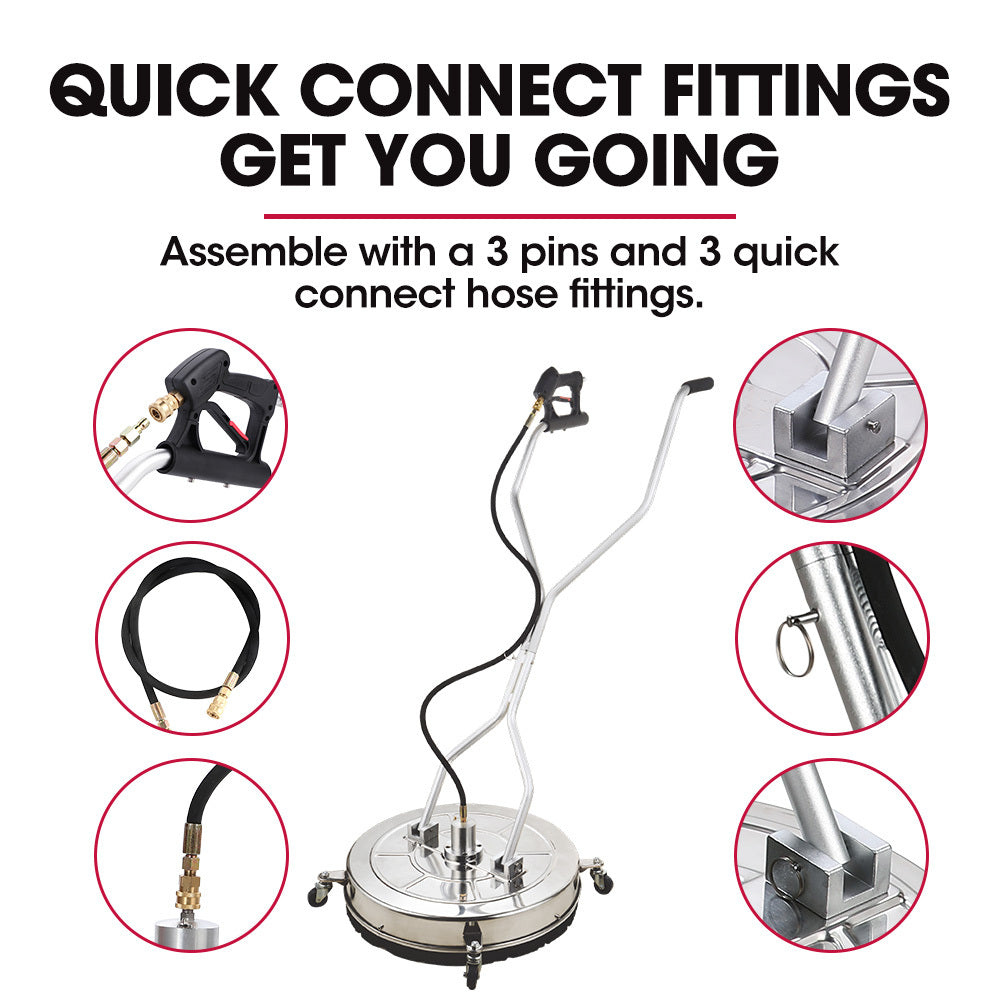 Jet-USA 24" Stainless Steel Pressure Washer Surface Cleaner, 3/8" Fitting,