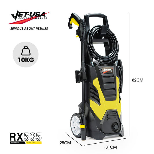 JET-USA RX535 Electric High Pressure Washer, 2600PSI 2 Nozzles, Brush Head, Deck Cleaner, Detergent Bottle