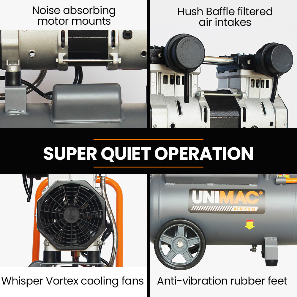 UNIMAC 40L 2.0HP Silent Oil-Free Electric Air Compressor, Portable, Twin