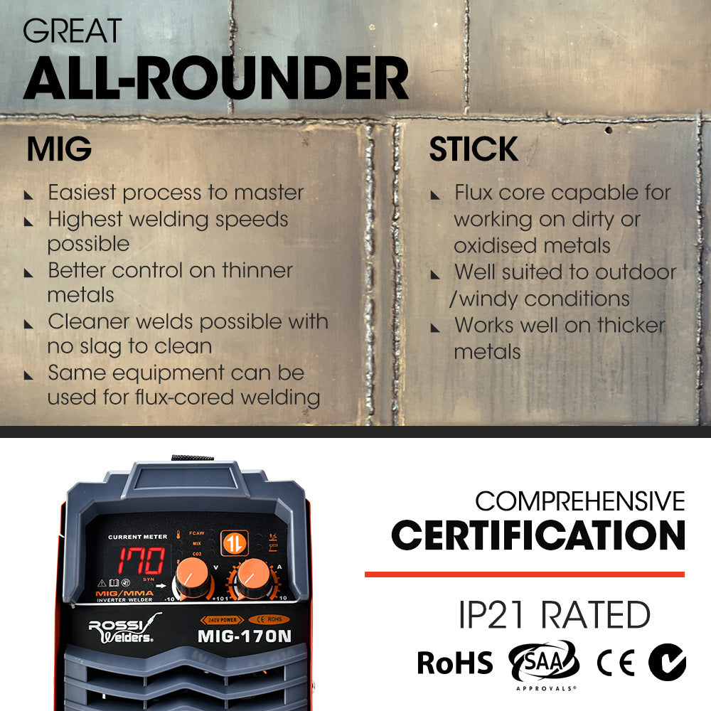 ROSSI 170Amp MIG ARC Stick Welder, with Carry Case &