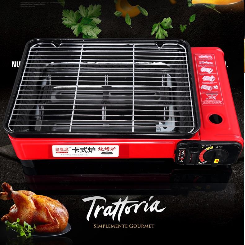 Red Butane Stove with Fish Pan – Non-Stick Plate