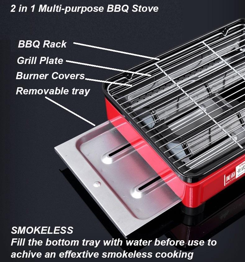 Red Butane Stove with Fish Pan – Non-Stick Plate
