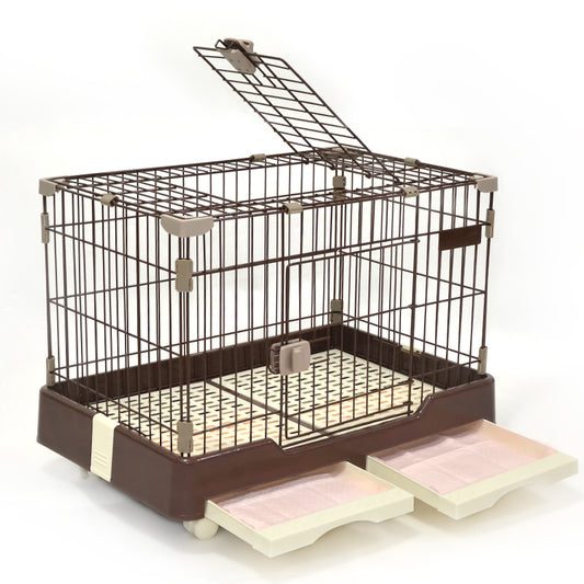 YES4PETS Large Brown Pet Dog Cage Cat Rabbit Crate Kennel With Potty Pad And Wheel