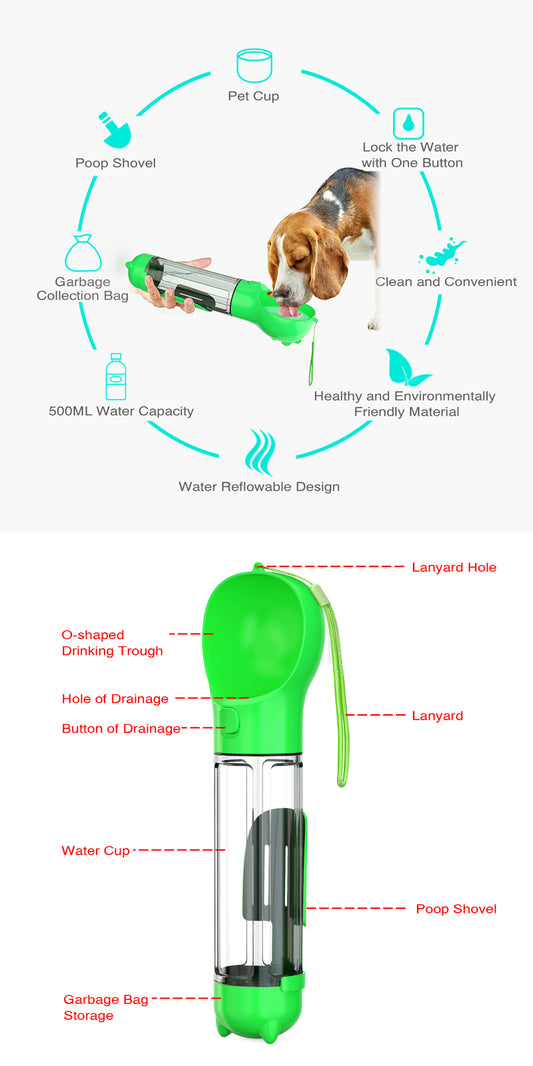 YES4PETS 4 in 1 Portable Pet Dog Puppy Cat Drinking Mug Water Feeder Bottle Valve Travel Bottle Green